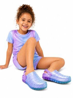 Girl's Rugged Shark Jellyfish Glitter Clogs Purple Blue Slip-On Water Shoes